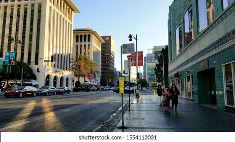 Los Angeles, California / USA - November 7 2019: Here is an early morning exterior shot off Wilshire Blvd. 