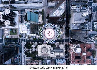 LOS ANGELES, CALIFORNIA / USA - OCTOBER 9, 2020: US Bank Tower From Above