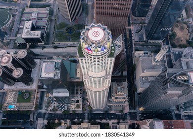 LOS ANGELES, CALIFORNIA / USA - OCTOBER 9, 2020: US Bank Tower From Above