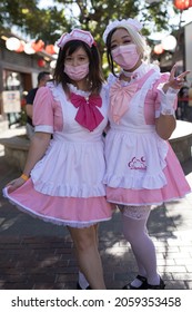 Los Angeles, California, USA - October 9, 2021: Fans Of Cosplay, Anime Or Harajuku Street Fashion Show Off Their Cosplay And Costumes In Little Tokyo.