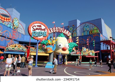 Los Angeles, California, USA - October 10, 2014: The Simpsons Ride, located on upper lot of Universal Studios Hollywood, is a family friendly simulator adventure through Springfield.
