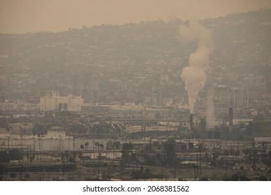 Los Angeles, California, USA - September 26, 2021: Emissions From The Port Of Los Angeles Destroy Local Air Quality.