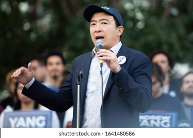 Los Angeles, California-Pershing Square Park-Monday, April 22, 2019. 2020 Presidential Candidate Andrew Yang During His Rally.