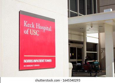 Los Angeles, California/United States - 01/31/2020: A View Of A Building Entrance Sign For The Keck Hospital Of USC Norris Inpatient Tower.