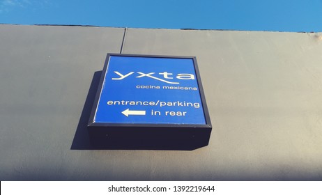 Los Angeles, California/United States - 04/19/2019: A Store Front Sign For The Culinary Mexican Restaurant Known As Yxta Cocina Mexicana In Downtown Los Angeles