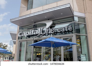 Los Angeles, California/United States - 06/25/19: A Store Front Sign For A Capital One Cafe In Downtown Los Angeles