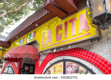 Los Angeles, California/United States - 06/25/2019: A Store Front Sign For The Historic Bar In Downtown LA Known As La Cita Bar