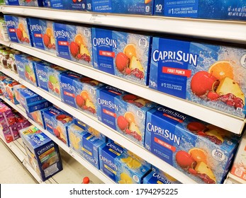 Los Angeles, California/United States - 07/22/2020: A View Of Several Cases Of Capri Sun Juice Packs, On Display At A Local Grocery Store.