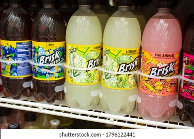 Los Angeles, California/United States - 07/22/2020: A View Of Several Bottles Of Brisk Beverages On Display At A Local Liquor Store.