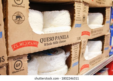 Los Angeles, California/United States - 07/22/2020: A View Of Several Packages Of El Mexicano Queso Panela Cheese, On Display At A Local Big Box Grocery Store.