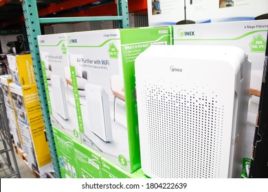 Los Angeles, California/United States - 07/22/2020: A View Of Several Boxes Of Winix Air Purifier With WiFi, On Display At A Local Big Box Grocery Store.