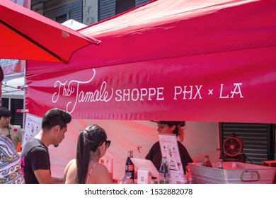 Los Angeles, California/United States - 09/03/2019: A Food Vendor Tent For The Tamale Shoppe, Located At Smorgasburg LA