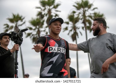 Los Angeles, California/USA - June 16, 2019: French Soccer Star Kylian Mbappé, Of Paris Saint-Germain, Makes A Public Appearance At A Pickup Game In Venice Beach