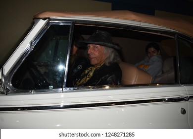 Los Angeles, California/USA - November 29, 2018: James F Goldstein Driving Away After Watching The Lakers Vs Suns On A Rainy Night.