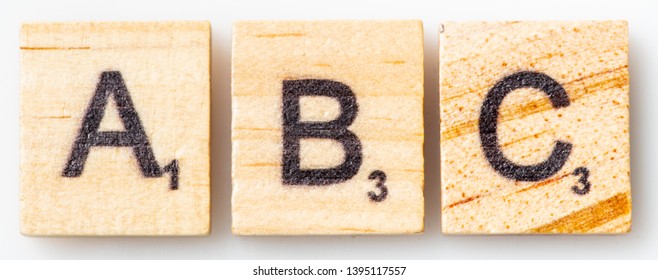 Los Angeles, CA/USA 5/11/2019 ABC Scrabble Letters English Alphabet Uppercase On White Background