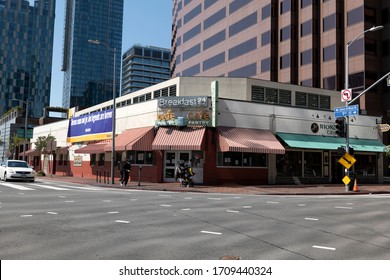 Los Angeles, CA/USA - April 11, 2020: The famous Original Pantry Restaurant always has a line of customers waiting to get in and  has never closed in over 95 years is closed by coronavirus quarantine