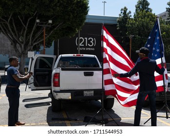 Los Angeles, CA/USA - April 22, 2020: Operation Gridlock Organizers Including Congressional Candidate Joe Collins,  Arrive At  Quarantine Protest In Los Angeles