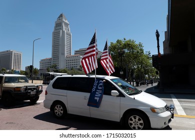 Los Angeles, CA/USA - April 22, 2020: Operation Gridlock Quarantine Protest In Los Angeles Around The City Hall Building