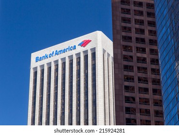 LOS ANGELES, CA/USA - AUGUST 30, 2014: Bank of America Center. Bank of America is an American multinational banking and financial services corporation headquartered in Charlotte, North Carolina.