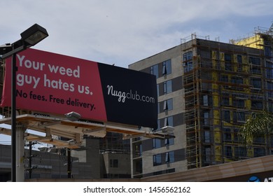 Los Angeles, CA/USA - July 1, 2019: Nugg Club Billboard Next To New Construction