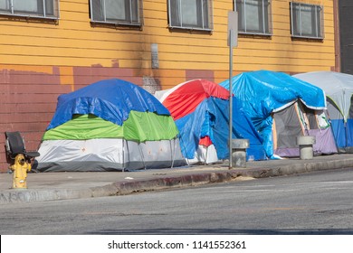 Los Angeles, CA/USA. July 24,2018. Homeless encampments are a growing epidemic  in the City of Los Angeles. 