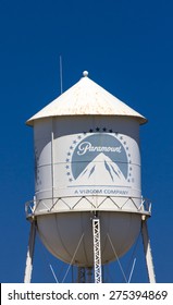 LOS ANGELES, CA/USA - MAY 2, 2015: Paramount Pictures Water Tower And Sign.  Paramount Pictures Is A Motion Picture Studio In California.