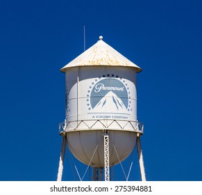 LOS ANGELES, CA/USA - MAY 2, 2015: Paramount Pictures Water Tower And Sign.  Paramount Pictures Is A Motion Picture Studio In California.