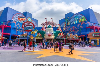 LOS ANGELES, CA/USA - MAY 24: The Simpsons Ride At Universal Studios Hollywood On May 24, 2015 In Los Angeles, CA, USA. It Is A Theme Park And Film Studio.