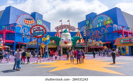 LOS ANGELES, CA/USA - MAY 24: The Simpsons Ride At Universal Studios Hollywood On May 24, 2015 In Los Angeles, CA, USA. It Is A Theme Park And Film Studio In Los Angeles.