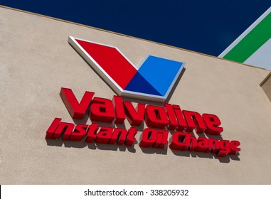 LOS ANGELES, CA/USA - November 11, 2015: Valvoline Instant Oil Change Exterior And Logo. Valvoline Instant Oil Change Provides Automobile Preventative Maintenance.