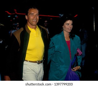 LOS ANGELES - Circa 1991:  Actor Arnold Schwarzenegger And His Wife Maria Shriver Leave Spago Restaurant.