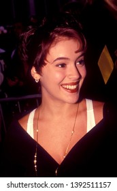 LOS ANGELES - Circa 1991: Actress Alyssa Milano Leaves Spago Restaurant.