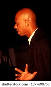 LOS ANGELES - Circa 1991:  Basketball Star Kareem Abdul Jabbar Wants To Be Left Alone Leaving Spago Restaurant.