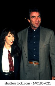 LOS ANGELES - Circa 1992:  Tom Selleck And His Wife Jillie Leave Spago Restaurant.

