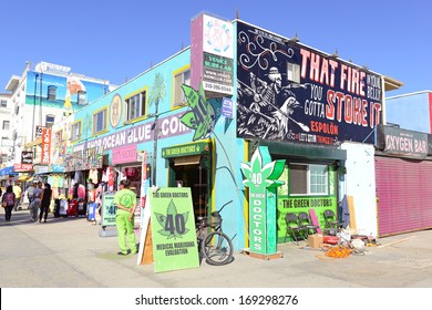 LOS ANGELES -  CIRCA JAN 2014. California Has Been An Active Participant In The Controversial Legislation Surrounding Legalization Of Marijuana As The Green Doctor Shops In Venice Beach Demonstrate. 