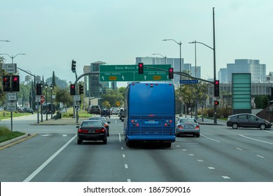 Los Angeles City Roads Santa Monica Blvd In USA