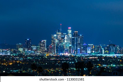 Los Angeles City Skyline At Night.