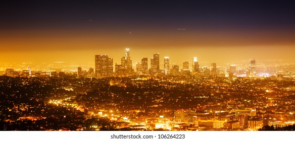 Los Angeles cityscape panorama at night 