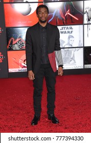 LOS ANGELES - DEC 09:  Chadwick Boseman arrives for the 'Star Wars: The Last Jedi' World Premiere on December 09, 2017 in Los Angeles, CA                