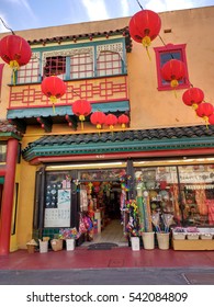 LOS ANGELES, DEC 17TH, 2016: Store Front Of A Traditional Chinese Store In Old Chinatown In Downtown Los Angeles.