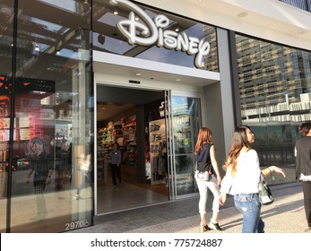 LOS ANGELES, DEC 9TH, 2017: People Walk Past The Entrance To The Disney Store At The Newly Opened Westfield Century City. Disney Has Made A Billion Dollar Deal To Buy Most Of 21st Century Fox.