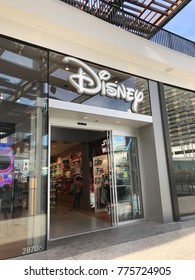 LOS ANGELES, DEC 9TH, 2017: Store Entrance With Disney Logo At The Newly Opened Westfield Century City Mall. Disney Has Made A Billion Dollar Deal To Buy Most Of 21st Century Fox. 