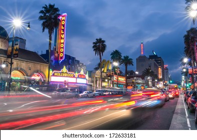 LOS ANGELES - DECEMBER 18, 2013: View Of Hollywood Boulevard By Night. In 1958, The Hollywood Walk Of Fame Was Created On This Street As A Tribute To Artists Working In The Entertainment Industry.