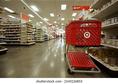 Los Angeles - December 19, 2021: 
Target Shopping Cart Inside Store Interior