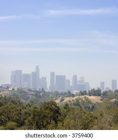 Los Angeles Downtown Air Pollution Skyline Vertical Panoramic