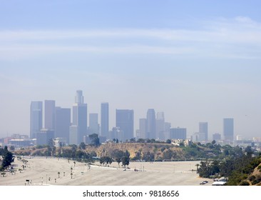 Los Angeles Downtown Air Pollution Skyline Horizontal Panoramic