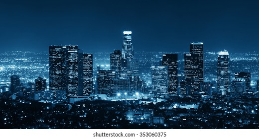 Los Angeles downtown buildings at night - Shutterstock ID 353060375