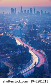 Los Angeles Downtown And Hollywood Night Skyline