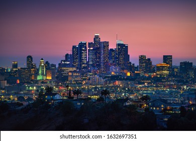 Los Angeles downtown silhouette at sunset. LAX most famous city of california. Typical view of the Los Angeles. - Shutterstock ID 1632697351