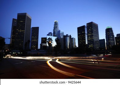 Los Angeles Downtown Skyline At Night